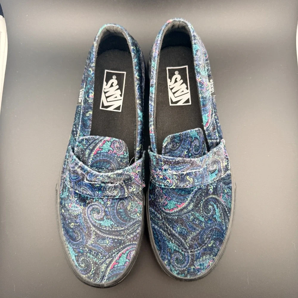 VANS Style 53 Velvet‎ Paisley Dark Blue Slip On Shoes men's 8 women's 9.5